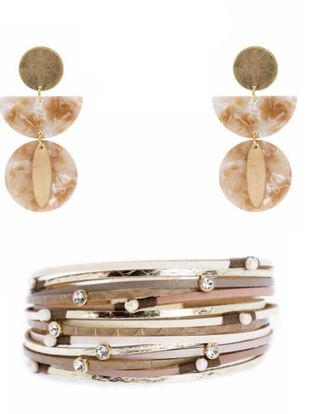 Cat Eye Statement Earrings & Bubbly Beaded Bracelet Set Glam